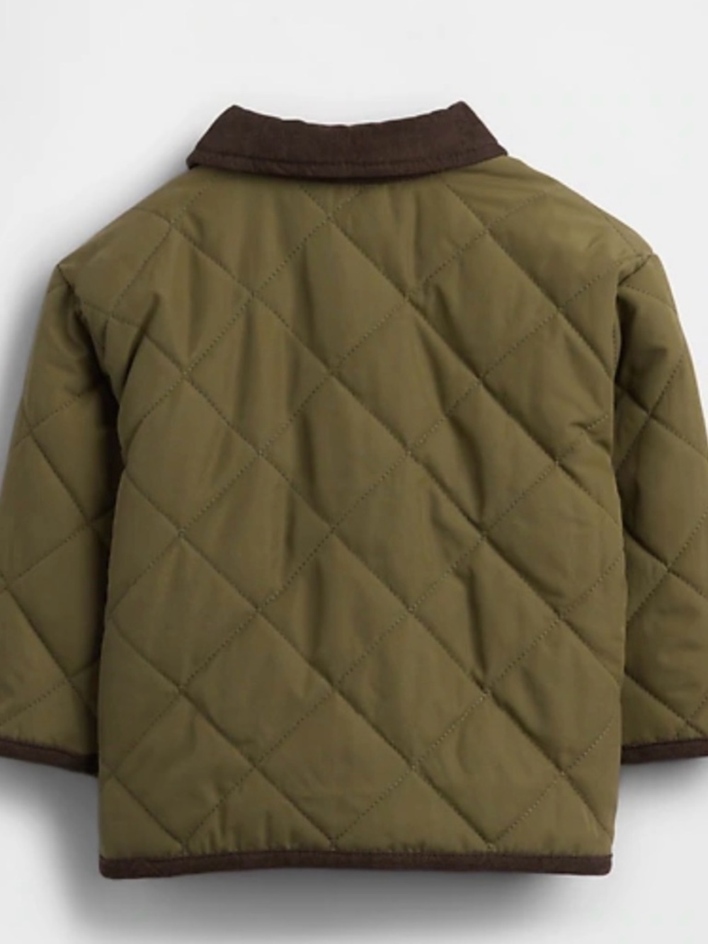 Kids Quilted Olive Green Jacket with Contrast Collar